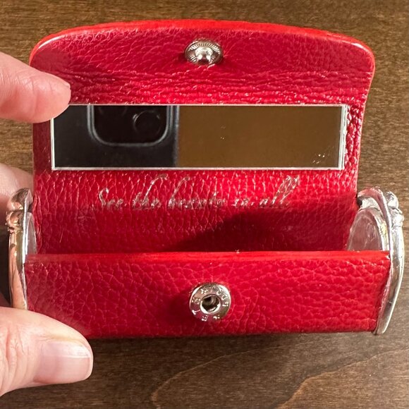 Brighton Crimson Red Lipstick Case Silver Mirror Inside - Picture 8 of 9